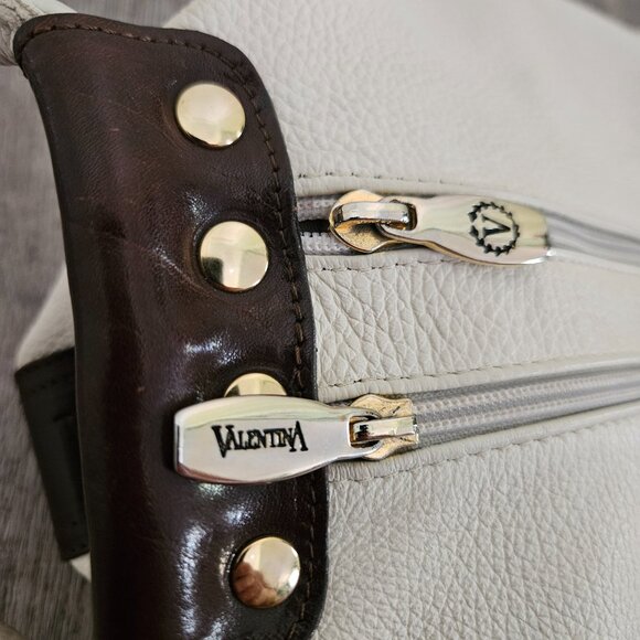 Valentina Made in Italy Genuine Leather Hand Bag – White & Brown - Picture 3 of 13